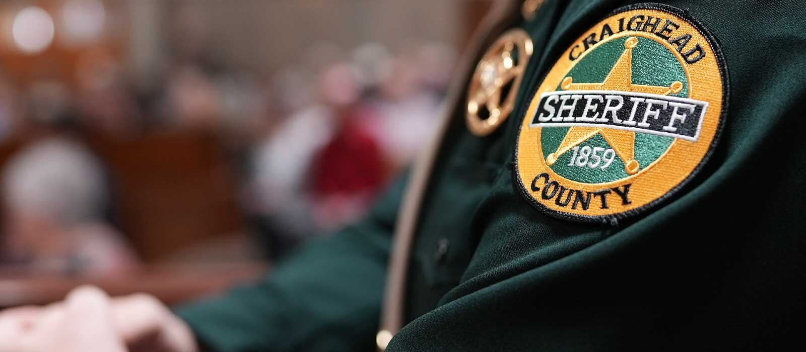 Close up of Craighead County Sheriff patch on a uniform